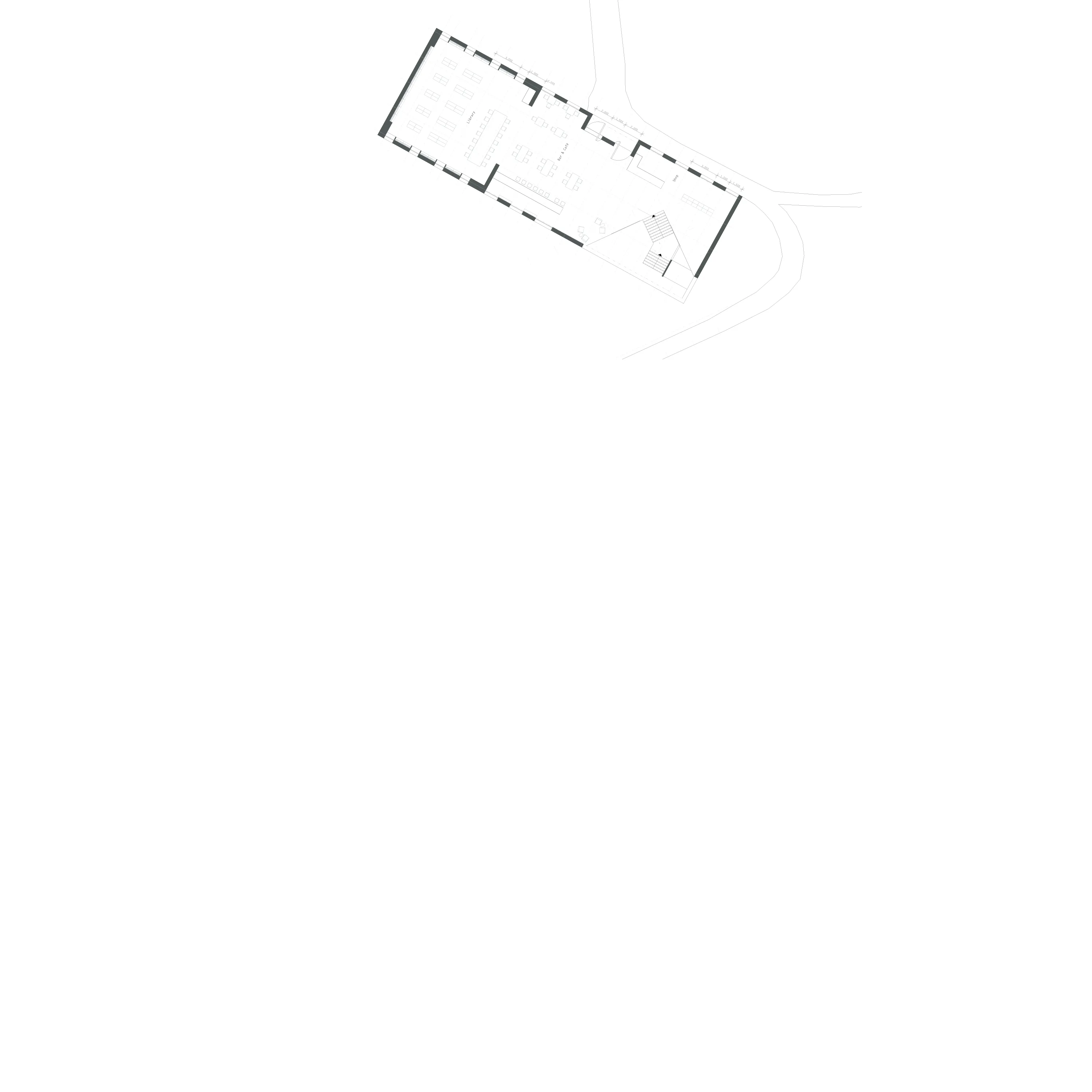 Begane grond met bar, bibliotheek en kleine winkel